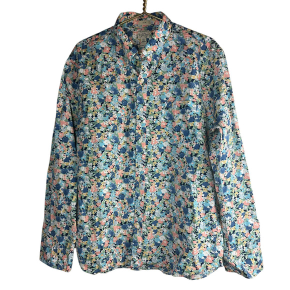 J. Crew Secret Wash Organic Cotton Poplin Shirt BG409 Slim Fit Floral Men's XL - Picture 6 of 15